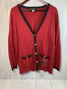 Bob Mackie Wearable Art Womens Button Sweater Sz Large Red Pockets Cotton Rayon - Picture 1 of 7