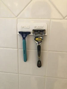 White shower razor holder “Balls Pussy” Organizer - Picture 1 of 3