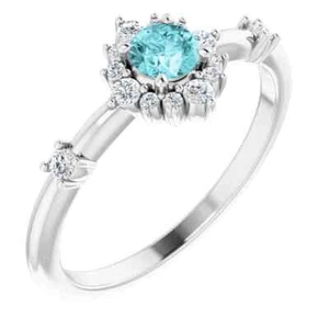 14K weißer natürlicher blauer Zirkon & 1/6 ctw Diamant Halo-Stil Ring - Bild 1 von 5