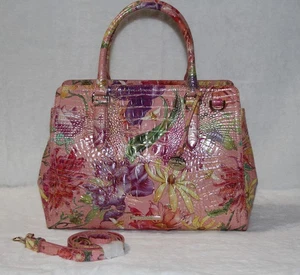 Brahmin Small Finley Satchel Floral Perennial Melbourne Leather Purse Tote Bag - Picture 1 of 7