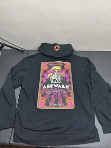 Vintage Y2K Airwalk Open Your Mind Black Hoodie Large Mushroom Skull Grunge - Picture 1 of 7