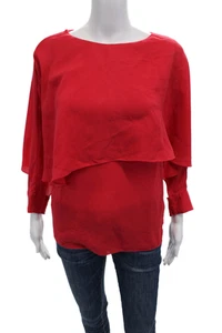 Rachel Zoe Womens Silk Cuffed Long Sleeve Ruffle Blouse Red Size 2 - Picture 1 of 6