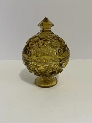 vintage Kemple vidrio ámbar oro pedestal vidrio tapa compota Foto 1 de 4