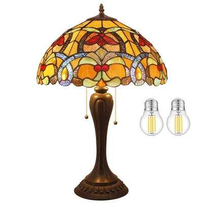 Tiffany Table Lamp Orange Stained Glass Bedside Lamp 16X16X24 Inches Desk Rea... - Image 1 of 4