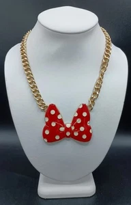 Disney Minnie Mouse Schleife Halskette rot weiß gepunktet ein Punkt goldfarbene Panzerkette 18 Zoll - Bild 1 von 8
