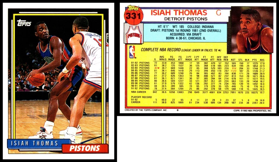 1992-93 Topps Isiah Thomas #331 Detroit Pistons G Salón de la fama Foto 1 de 1