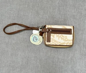 Spartina 449 Multi Wallet Wristlet Tropical Daufuskie Island Leather Linen Zip - Picture 1 of 19