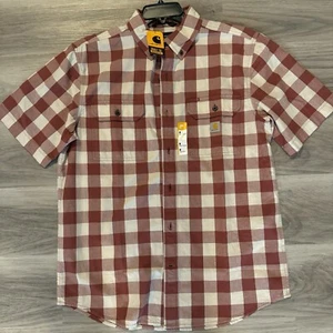 Carhartt Red Plaid Short Sleeve Button Down Casual Shirt Size Medium - Picture 1 of 3