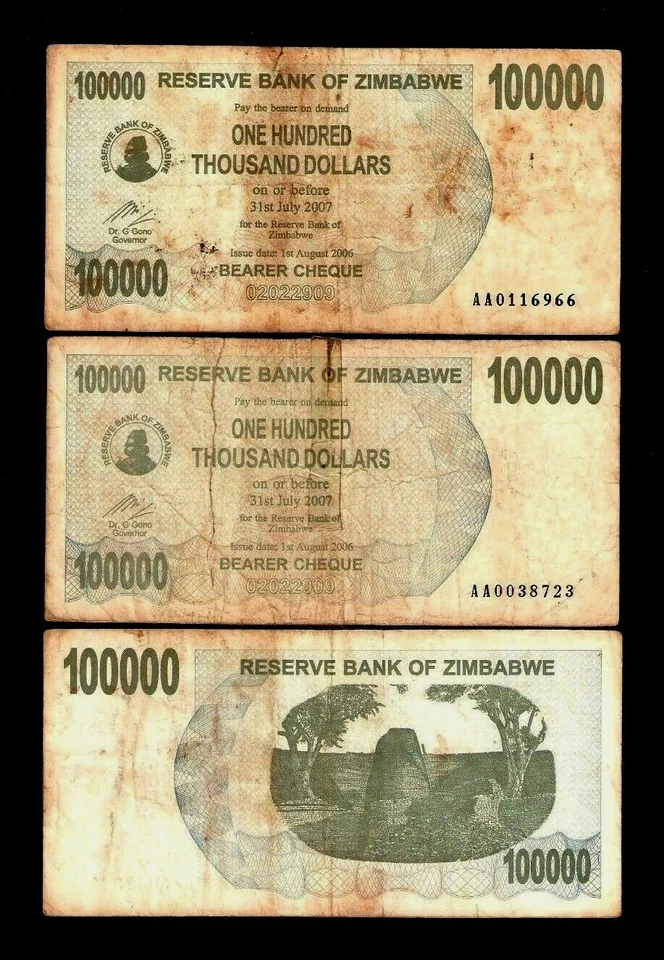 ZIMBABWE 100000 100,000 DOLLARS P-48 A 2006 *Without Space* RARE MONEY USED NOTE - Image 1 of 1