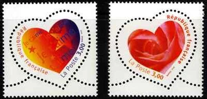 FRANCE 1999 LOVE, HEARTS, ROSE, VALENTIN, TWO STAMPS, SCOTT 2696-2697 MNH - Picture 1 of 4