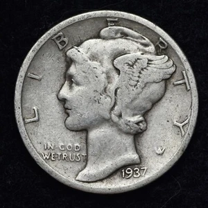 1937-D Mercury Silver Dime GOOD / VG FREE SHIPPING  - Picture 1 of 2