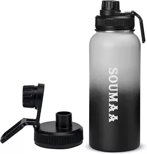 Insulated Stainless Steel Water Bottles with a Screw on Lid, and 32 oz, Black - Picture 1 of 7
