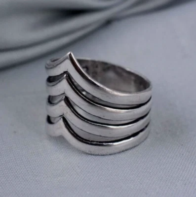 Anillo de plata esterlina 925 con banda y anillo de joyería hecho a mano Chevron todas las tallas VTR Foto 1 de 4