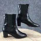 Varda Boots Womens 12 Chelsea Black Leather Pull On Casual Comfort Block Heels