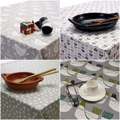 Grey PVC, Oilcloth Tablecloth Wipe Clean, Polka, Spots, Round, Square Rectangle - Image 1 of 4