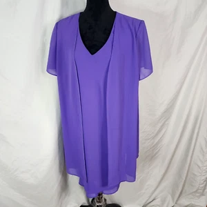 Vintage 90s POSITIVE ATTITUDE Size 18P Purple Layered Chiffon Lined Sheath Dress - Picture 1 of 12
