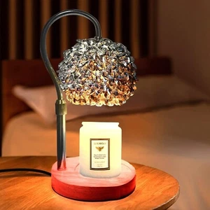 Candle Warmer Lamp w/ Timer, Dimmer, Adjustable Height, 312 K9 Crystals, Black - Picture 1 of 8