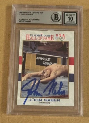 JOHN NABER SIGNED 1991 IMPEL U.S. OLYMPIC HOF CARD AUTO GRADE 10 BECKETT SLABBED - Image 1 of 2