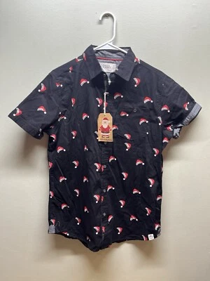 Free Planet  shirt mens size medium Christmas believe button up New! santa hat - Image 1 of 4