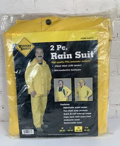 2 Pc Professional Safety Rain Suit Yellow Rain Jacket Detachable Hood & Overalls - Picture 1 of 8