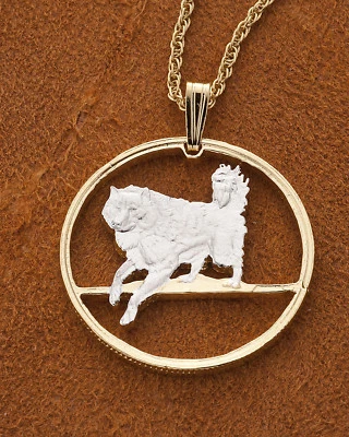 Colgante Perro Esquimal, Moneda Canadiense Cortada a Mano 14K y Rodio 1" Diámetro) # 616) Foto 1 de 3