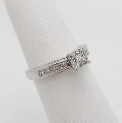 5/8CT Natural Diamond Halo Frame Engagement Wedding Ring 14K White Gold Band - Image 1 of 4