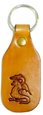 皮革中国龙动物长方形钥匙链戒指手工制作 — 第 1/2 张图片