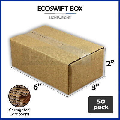 50 6x3x2 EcoSwift Cardboard Packing Moving Shipping Boxes Corrugated Box Cartons • 19.49$