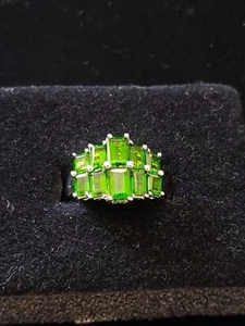 Elegant ! 925 STERLING SILVER EMERALD CUT CHROME DIOPSIDE RING SIZE 8 - Picture 1 of 11