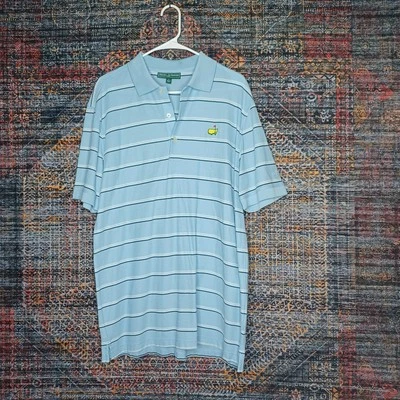 Masters Collection Hombre Azul Blanco Negro Rayas Augusta Pima Golf Polo L Foto 1 de 4