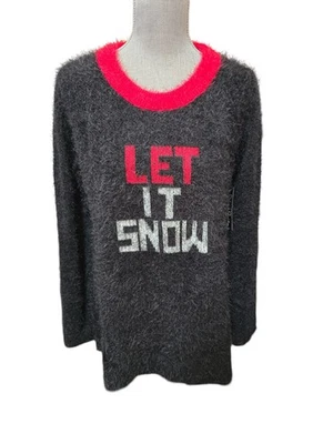 Suéter de Navidad French Laundry para mujer negro rojo cálido mullido manga larga XL Foto 1 de 4