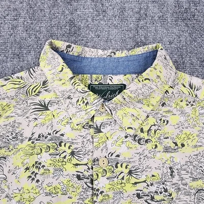 Camisa Woolrich Para Hombre Grande Amarilla Estampado Tropical Tejida Manga Corta Abotonada Foto 1 de 4