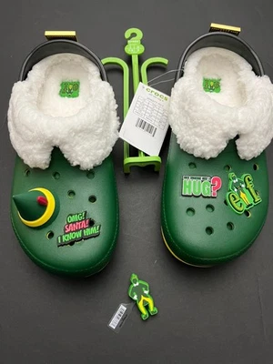 Zuecos Crocs NUEVO Youth Buddy The Elf forrados de lana verdes de Navidad talla J 5 Foto 1 de 4