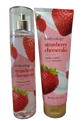 2PC Bodycology Strawberry Cheesecake  Body Cream 8oz &  Fragrance Mist 8oz - Image 1 of 2