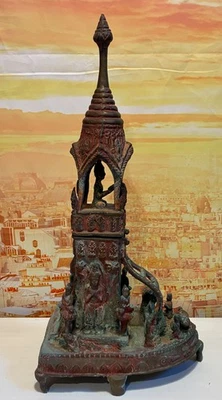 Stupa Buddha Heavy Metal ¿Quizás bronce? Santuario en 2 Piezas 15" Foto 1 de 4