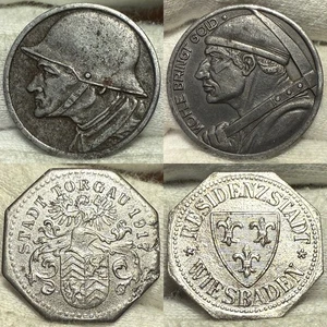 Lot 4 Germany Notgeld Coins 1917 - 1919 ~ Stadts Duren, Torgau & Wiesbaden #L287 - Picture 1 of 6