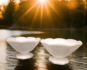 2 Anchor Hocking White Milk Glass Grape Pattern Pedestal Fruit Bowl 5.5''H 9''W - Picture 1 of 5