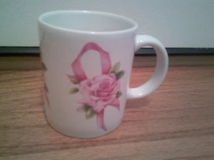 Avon Breast Cancer Awareness Pink Rose & Ribbon  12 oz Coffee Tea Mug  FREE SHIP - Picture 1 of 3