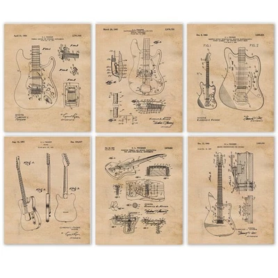 Classic Electric Fender Guitar Patent Prints 6 (8x10) for Home Workshop Office - Image 1 of 4