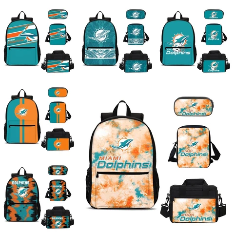 Miami Dolphins Kids 4PCS Pencil Case Backpack Lunch Box Bookbags Set Fans' Gifts Cover