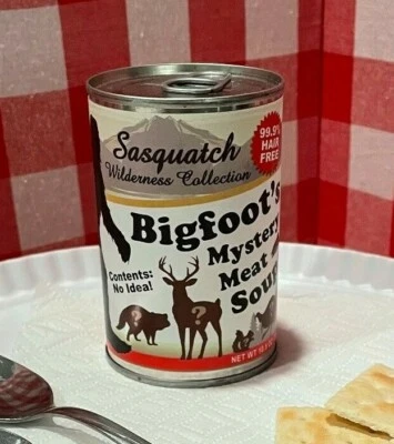 PRIVATE LABEL FUNNY BIGFOOT MYSTERY SOUP CAN LABEL White Elephant Xmas Stocking Stuffer Gift