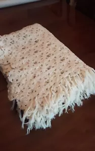 Vintage Handmade Crochet Coverlet Beige Blanket Cotton 75x114 - Picture 1 of 13
