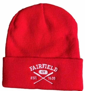 Fairfield CT Established 1639 gesticktes Logo Team rot Beanie Mütze Neu mit Etikett - Bild 1 von 4