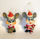 Set of 2 Vintage Ninohira Santa Mouse Christmas Ornaments Soft Vinyl Japan