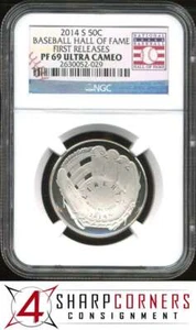 2014 S BASEBALL HALL OF FAME FIRST RELEASES 50C HALF DOLLAR NGC PF69 ULTRA CAMEO - Picture 1 of 4