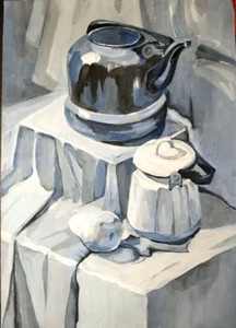 Original Gouache Still Life Painting Monochrome wall art 12x16 inches - Picture 1 of 1