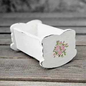 Vintage Puppenwiege klein 13x9x7 cm Holzbett Wiege Landhaus Shabby Handarbeit - Bild 1 von 2