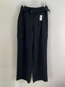 NEW Express Womens 8L High Waisted Black Wide Leg Cargo Pants With Belt - Picture 1 of 11