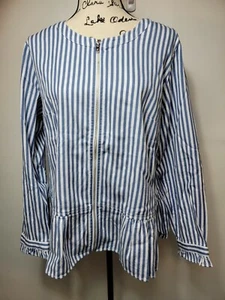 Denim & Co. Yarn Dyed Striped Peplum Jacket - Seaport Blue - Medium  - Picture 1 of 9