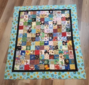 Handmade Quilt Children's 54”x60” Colorful 3" Squares Dr. Suess Border Fun EUC - Picture 1 of 10